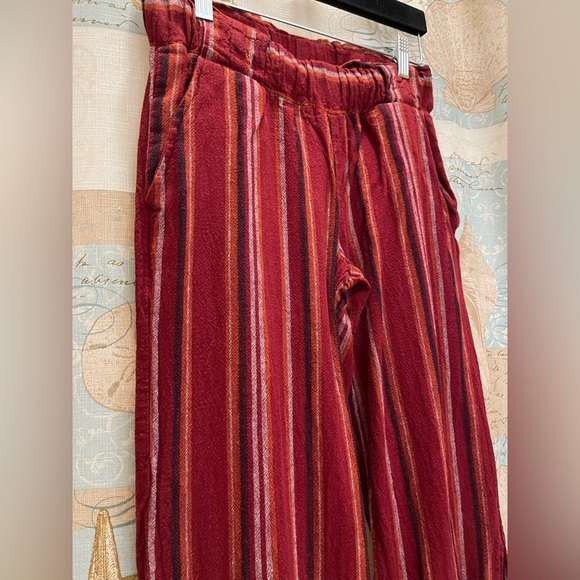 Ludigo Rein Womens Bold Burgundy Striped Linen Ankle Capri Pants Small Dark Wash - Picture 3 of 9